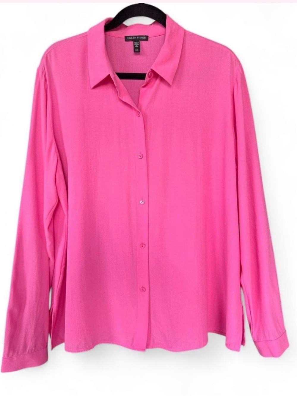 Eileen Fisher 100% Silk 
Bubblegum Pink Button Down Shirt Blouse